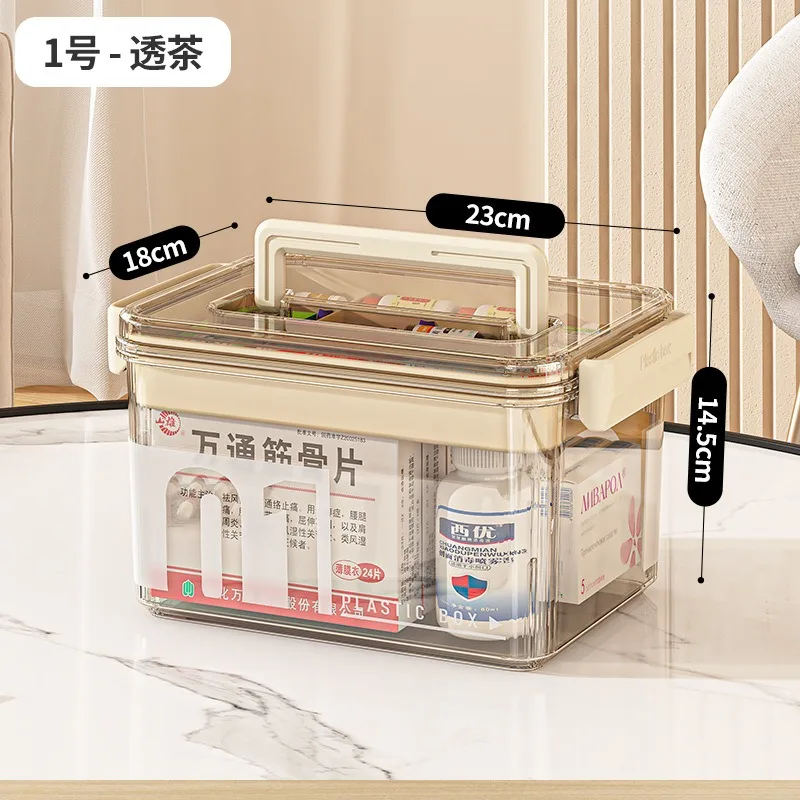 صندوق دواء متعدد الطبقات، صندوق تخزين أدوية محمول، صندوق طبي عائلي شفاف ذو سعة كبيرة