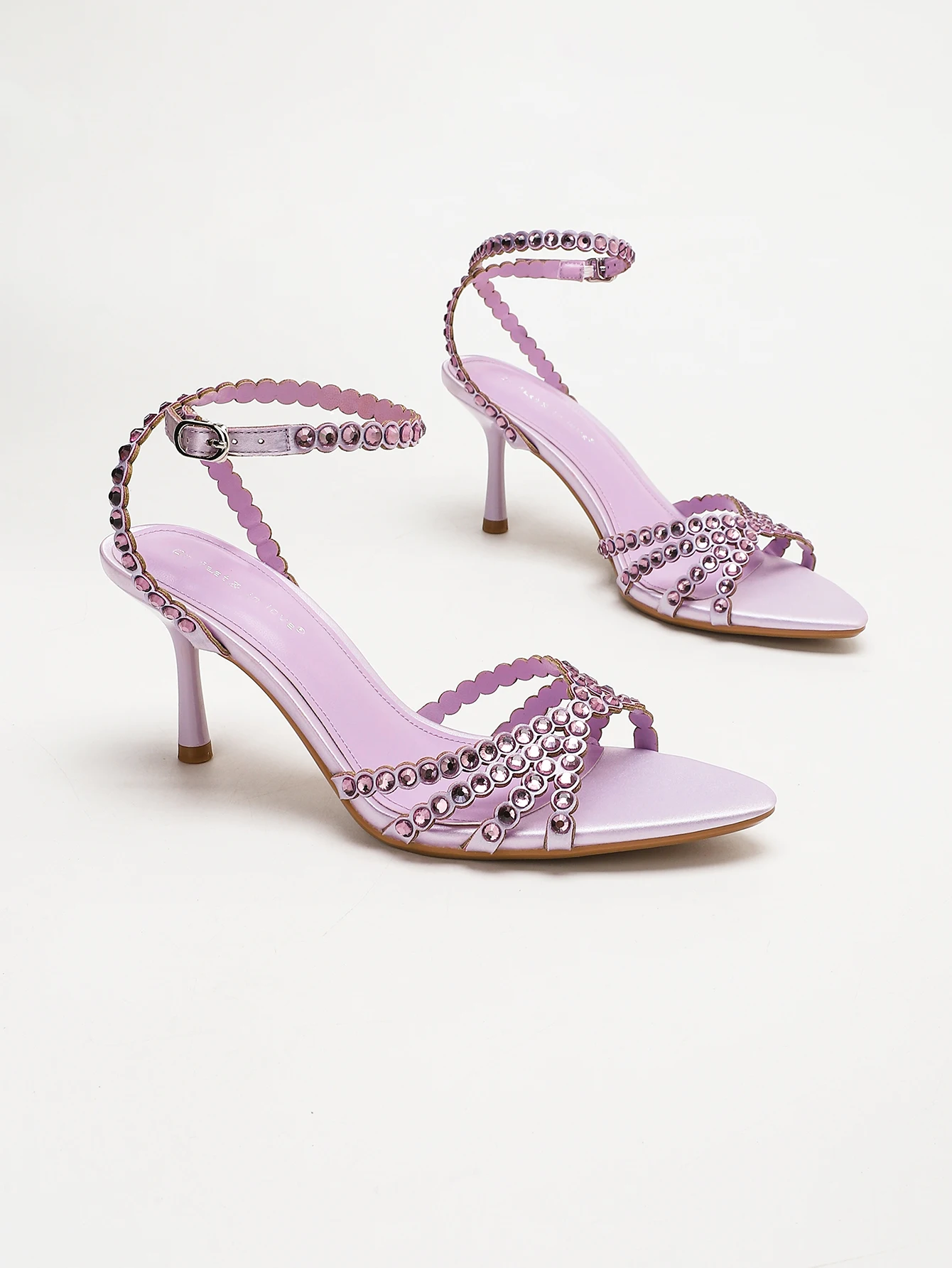 Damen Leichte Lavendel Kristall Strass Muschelrand-Riemchensandalen Verstellbare Knöchelschnalle Stiletto-Absatz Abend- und Brautschuhe – Detail 2