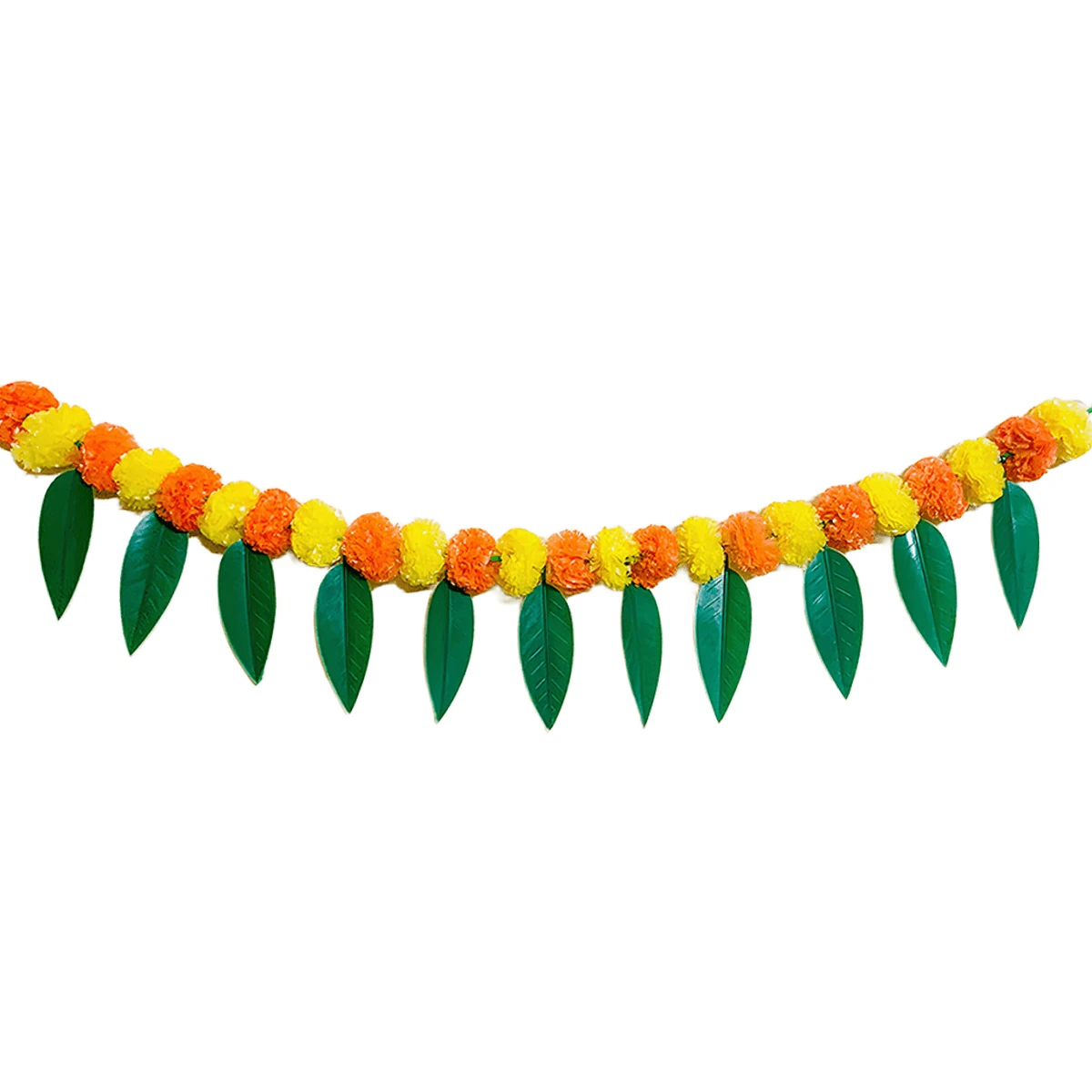 1pc Lintel Decor for Ugadi - Artificial Marigold Flowers Garland with Hanging Leaves for Indian Festival Wedding Eid Ramadan