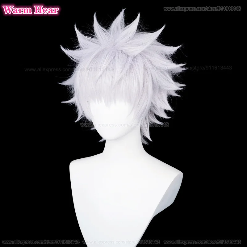 Killua Zoldyck-peluca sintética de Anime para hombre y mujer, pelo resistente al calor, color blanco y plateado, ideal para Cosplay y fiesta de Halloween, 30cm