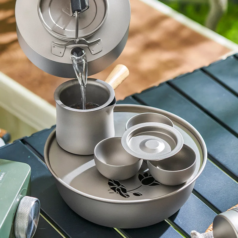 220ml Pure Titanium Fair Cup/Tea infuser set With Filter And Handle,V-shaped Nozzle,Sandblasting,Portable Outdoor Tea Dispenser