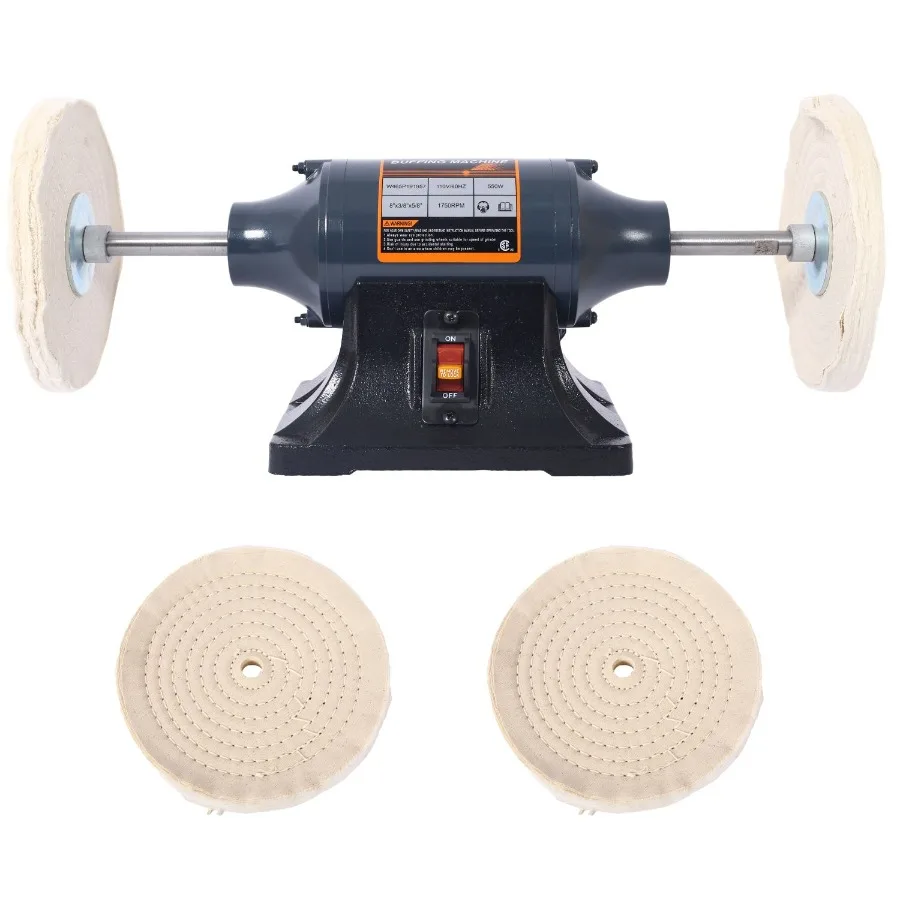 

Extra long 8Inch Electric Polisher Bench Buffer Grinder 4 Pole motor; Includes 4PCs 80Ply Thic Buffing Wheels for Polishing Met