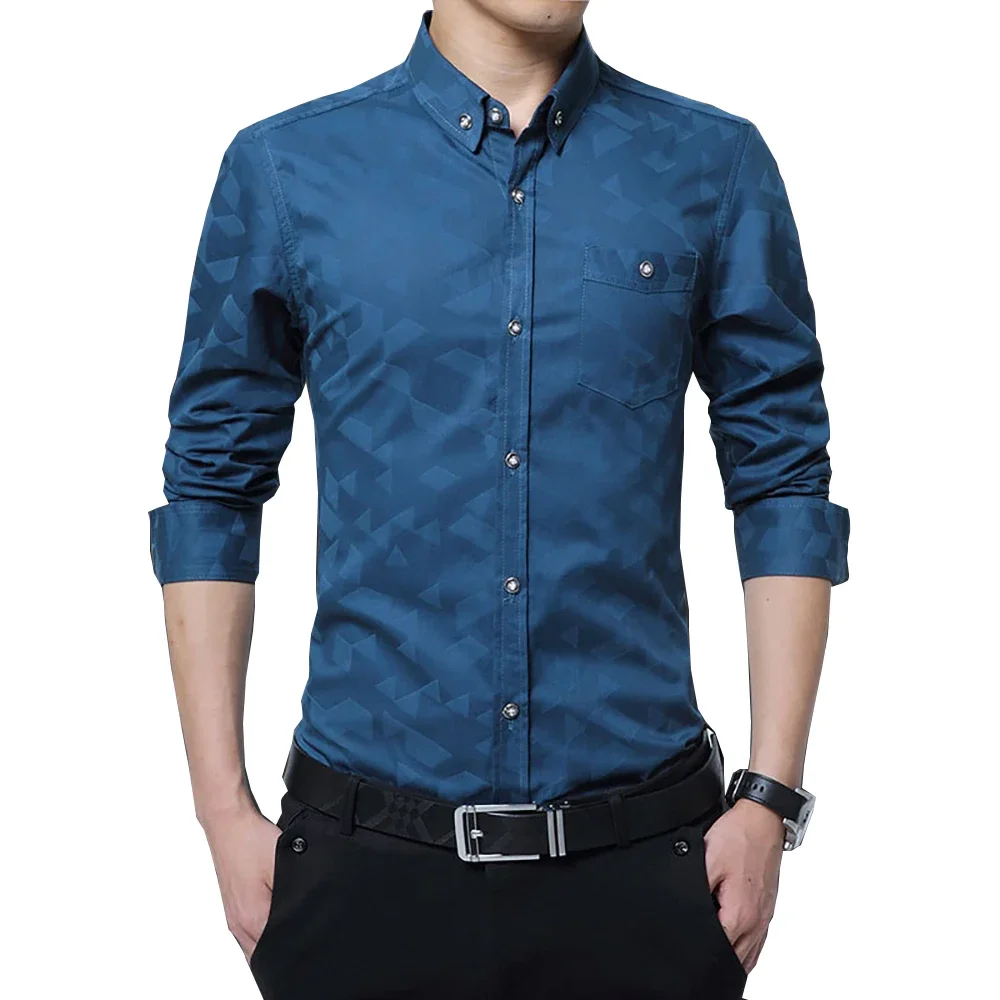 Hot Sale New Fashion Casual Men Shirt Long Sleeve Jacquard Weave Slim Fit Shirt Men Cotton Mens Dress Shirts Men Clothes 5XL