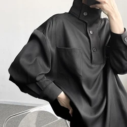 Japan Style Stand Long Sleeve Tooling Sweatshirts Fashion Pocket All-match Casual Business Oversized Pullovers Black White Khaki