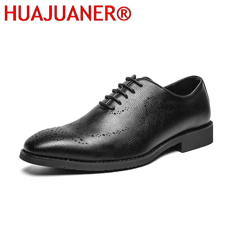 

Men's Derby Shoes Formal Men Dress Shoes Male Pu Leather Classic Brogue Shoes Fashion Oxfords For Men Wedding Office Business