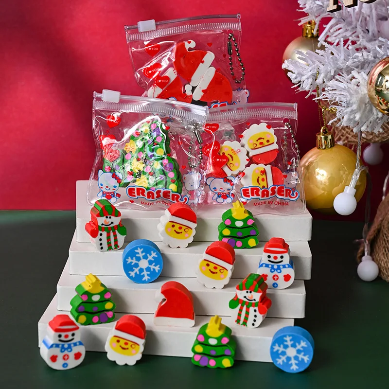 الكرتون سانتا كلوز شجرة عيد الميلاد المطاط مجموعة PVC زيبر حقيبة عيد الميلاد ممحاة فئة جائزة الطالب #4