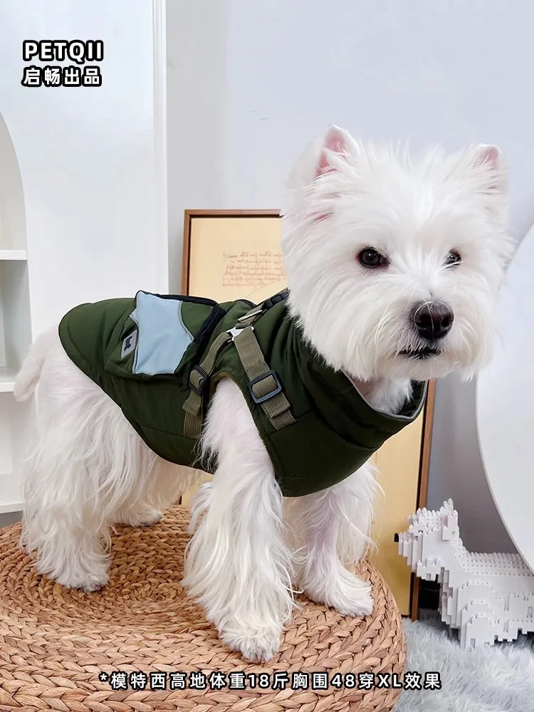 

Dog Clothes Autumn and Winter Warm Hand Holding Rope Cotton-Padded Clothes Cat Puppy Winter Shell Jacket
