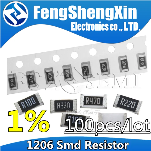 100szt/lot 1% Rezystory 1206 SMD rezystor 0R ~10M 1/4W 0 1 10 100 150 220 330 ohm 1K 2.2K 10K 100K 0R 1R 10R 100R 150R 220R 330R