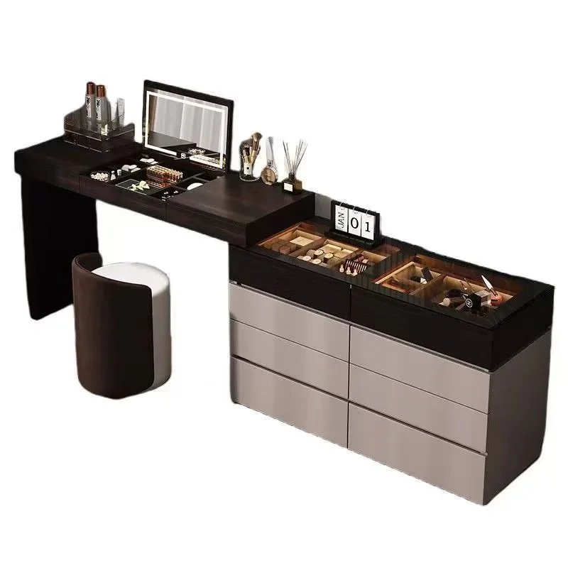

Solid wood flip dresser, bedroom integrated chest cabinet, makeup table, new Chinese bedside cabinet, smart ambient light