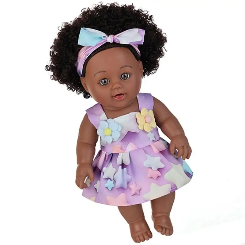 30cm Reborns Figure Doll with Soft Skin Afro Hairstyle Educational Reborns Collectible Gift for Children Comforting L8RB