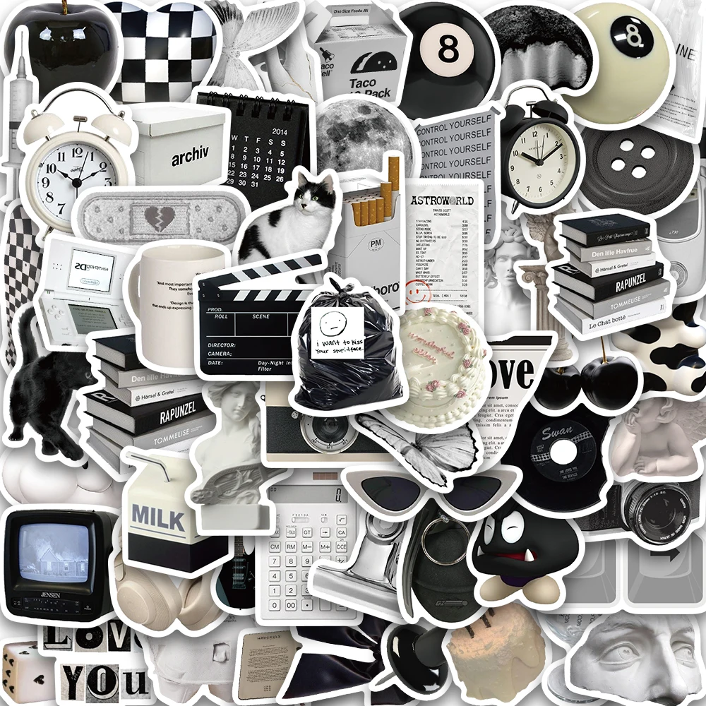 50/100PCS Schwarz Und Weiß Minimalistischen Stil Aufkleber StreetwearCafe Skateboard Telefon Wasserdichte Laptop Graffiti Aufkleber