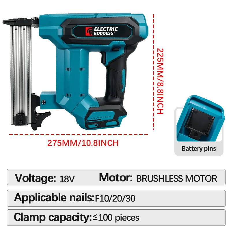 Electric Goddess Brushless Electric Brad Nail Gun Cordless Straight Nails Woodwork Nailing Machine ﻿For MAkita 18V Battery Pin