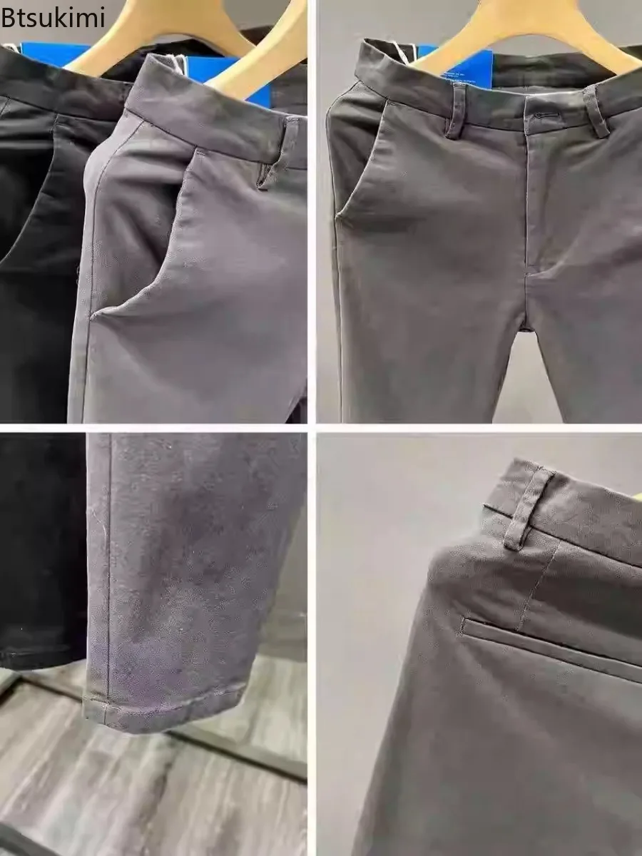 New 2025 Men's Cotton Elastic Casual Trousers Spring and Autumn Slim Fit Business Formal Pants High-end Comfortable Tenths Pants