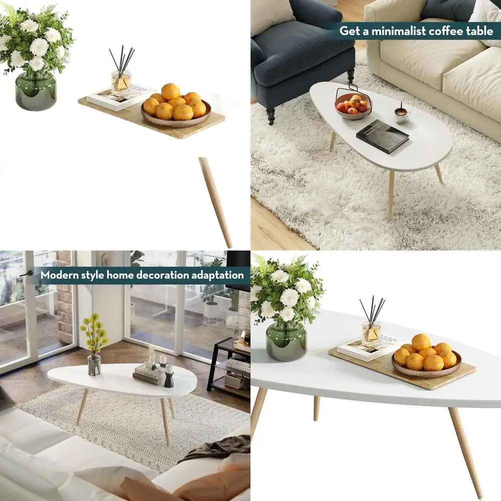 White Oval Modern Coffee Table for Living Room, Compact Design, Easy Assembly, 22.2 Diameter x 42.5 Length x 17.1 Height