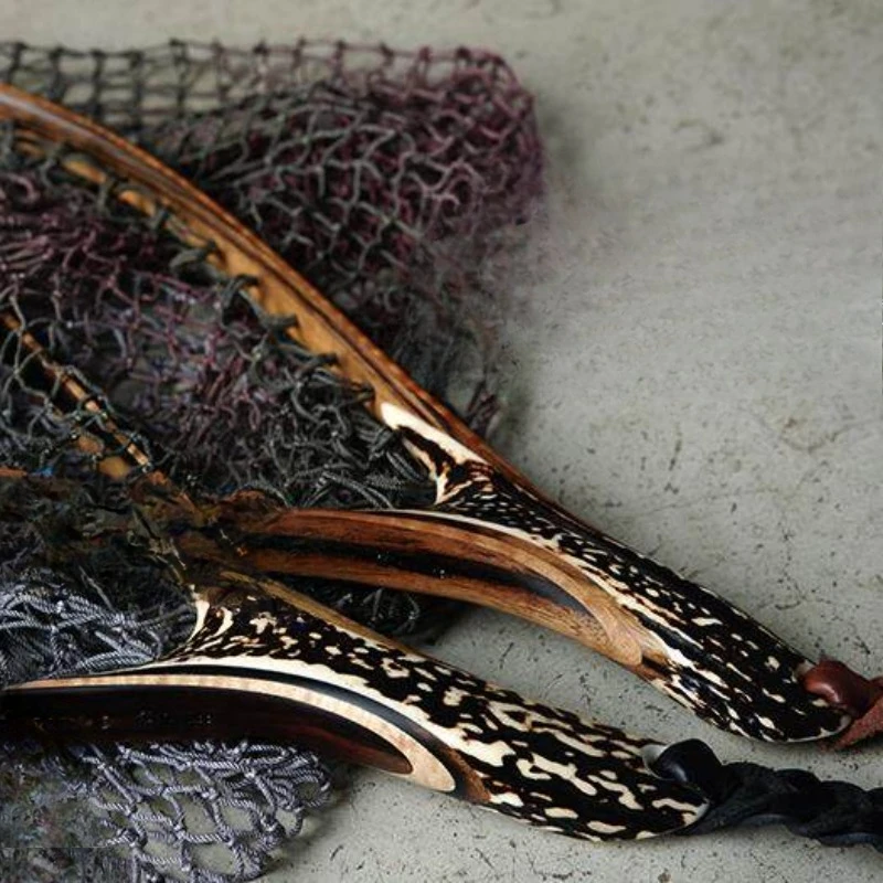 

Handmade antlers copy net, net stream Luya fly trout army fish cotton rope net black persimmon wood