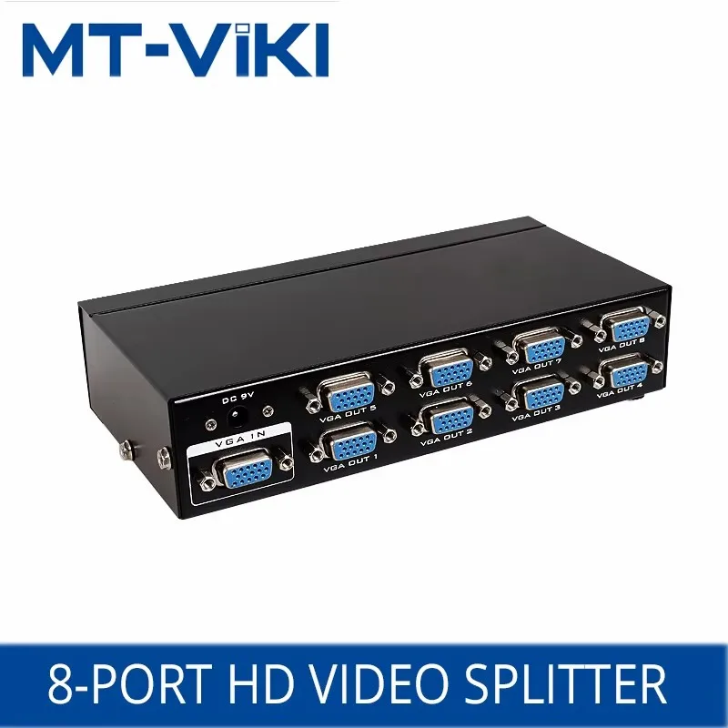 MT-VIKI 8-портовый видеоразветвитель VGA HD, 1 вход, 8 выходов, проекционный разветвитель дисплея, подходит для офисов, торговых центров, обучения MT-3508