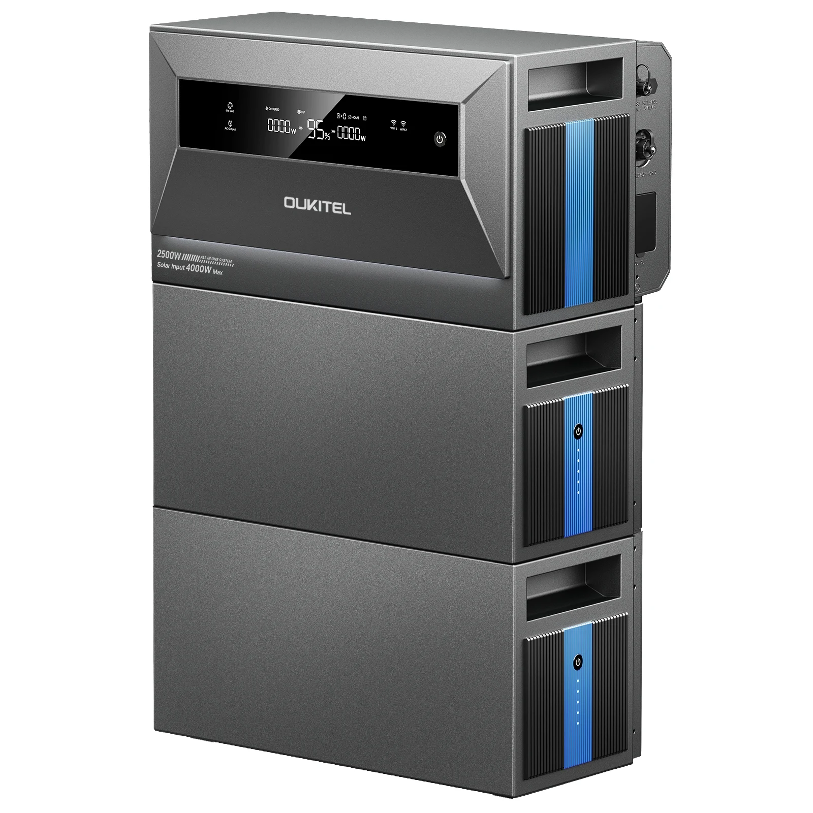 OUKITEL EP2500 Balkon Zonne-energiesysteem, 2048Wh LiFePO4 Batterij, Uitbreidbaar tot 16,38kWh, 4000W PV-ingang, 800W-2500W On/Off-Grid Energiecentrale, IP65
