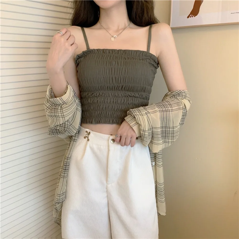 

Slim Fit Bra with Pads Camisole Solid Color Streetwear Elastic Skinny Vest Undershirts Beauty Back Sleeveless Crop Top Beach