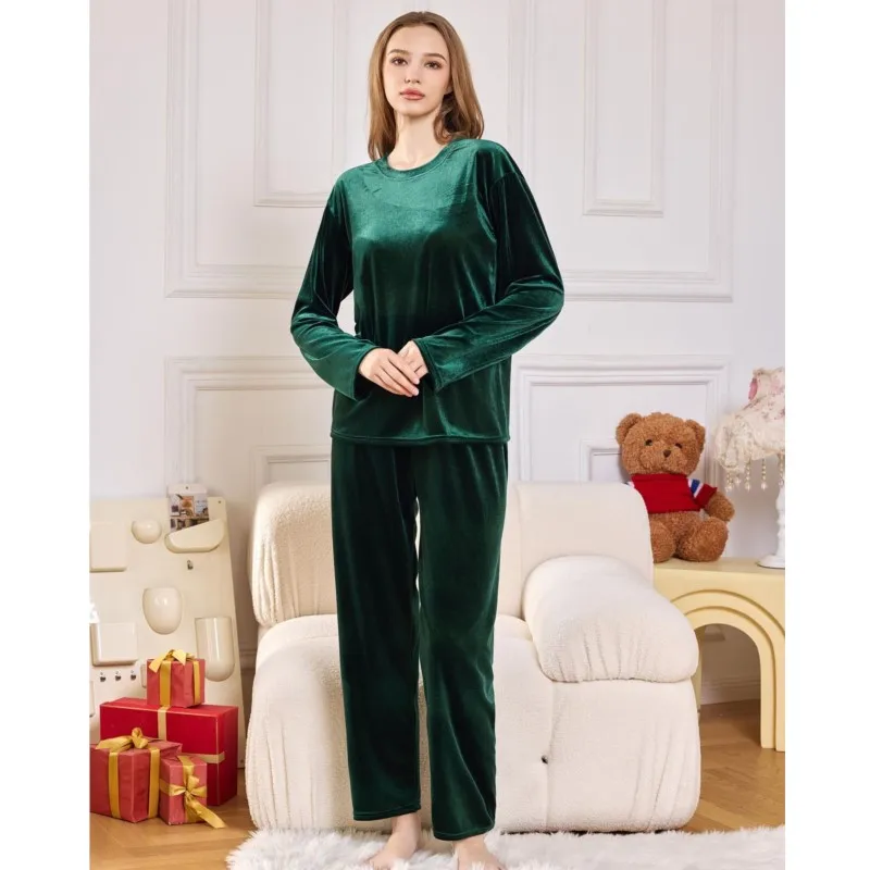 Women\'s Home Wear Suit Autumn And Winter Gold Velvet Long-sleeved Trousers Pajamas Women\'s Suit Can Be Worn Outside