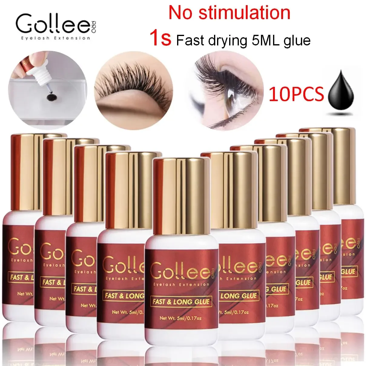 10PCS Gollee Eyelashes Extension Glue Quick Drying Strong  Low Smell False Eyelashes Adhesive Professional Wholesale Suppliers