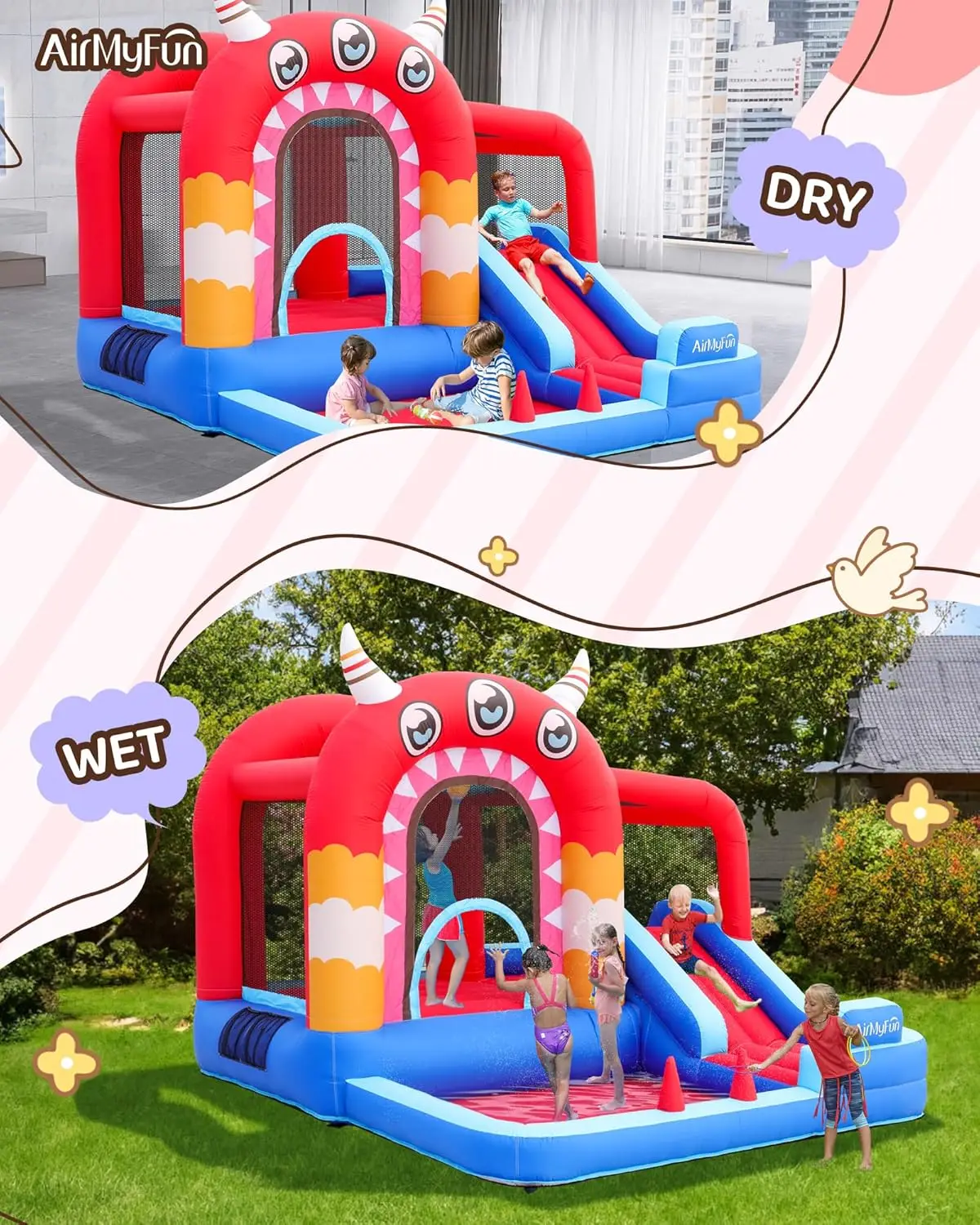 Bounce House,Bouncy Castle with Air Blower,Play House with Ball Pit,Inflatable Kids Slide