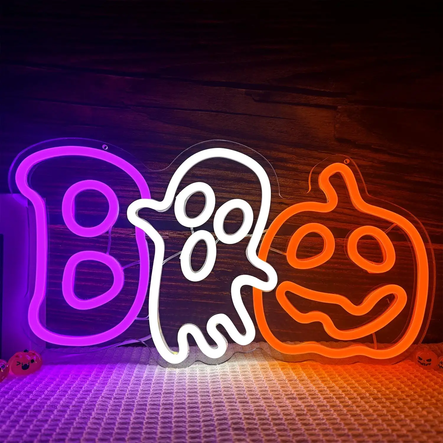 Boo Ghost Pumpkin Neon Sign USB Dimmable LED Lights For Halloween Themed Bedroom Game Room Man Cave Wall Hanging Art Decor Gift