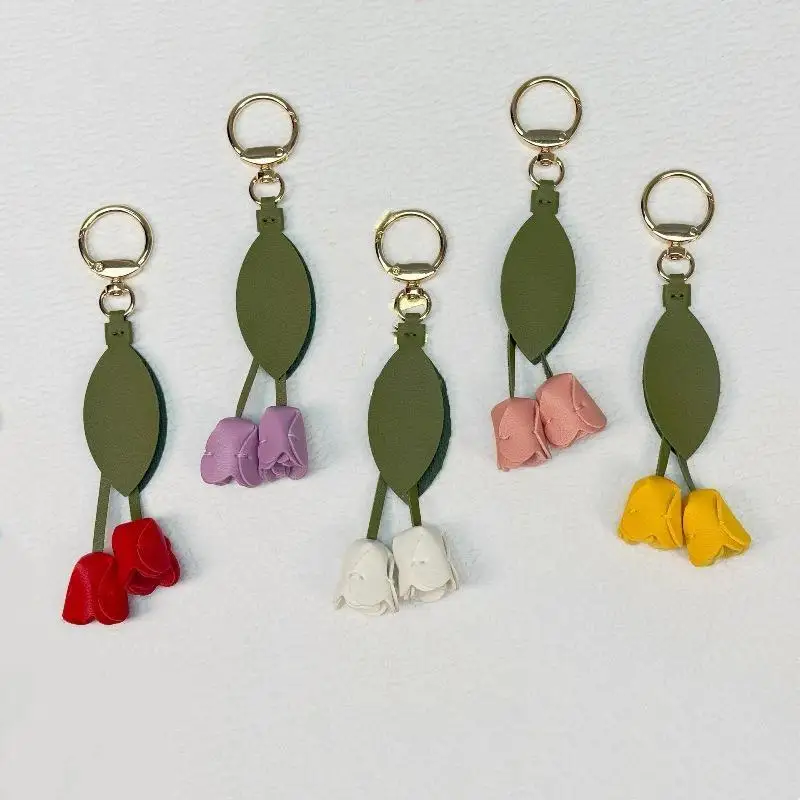 Tulip Bag Pendant PU Leather Korean Style Car Key Chain Bag Match Floral Lanyard