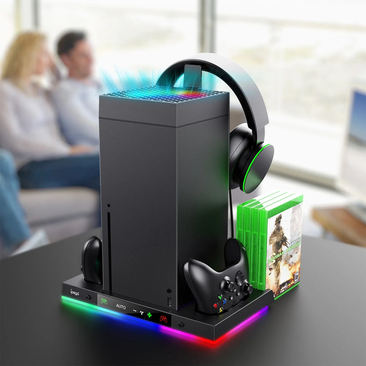 Multifunction Function RGB LED Charging Stand with Automatic Fan Speed  for Xbox Series X Console Dual Controller Station Dock