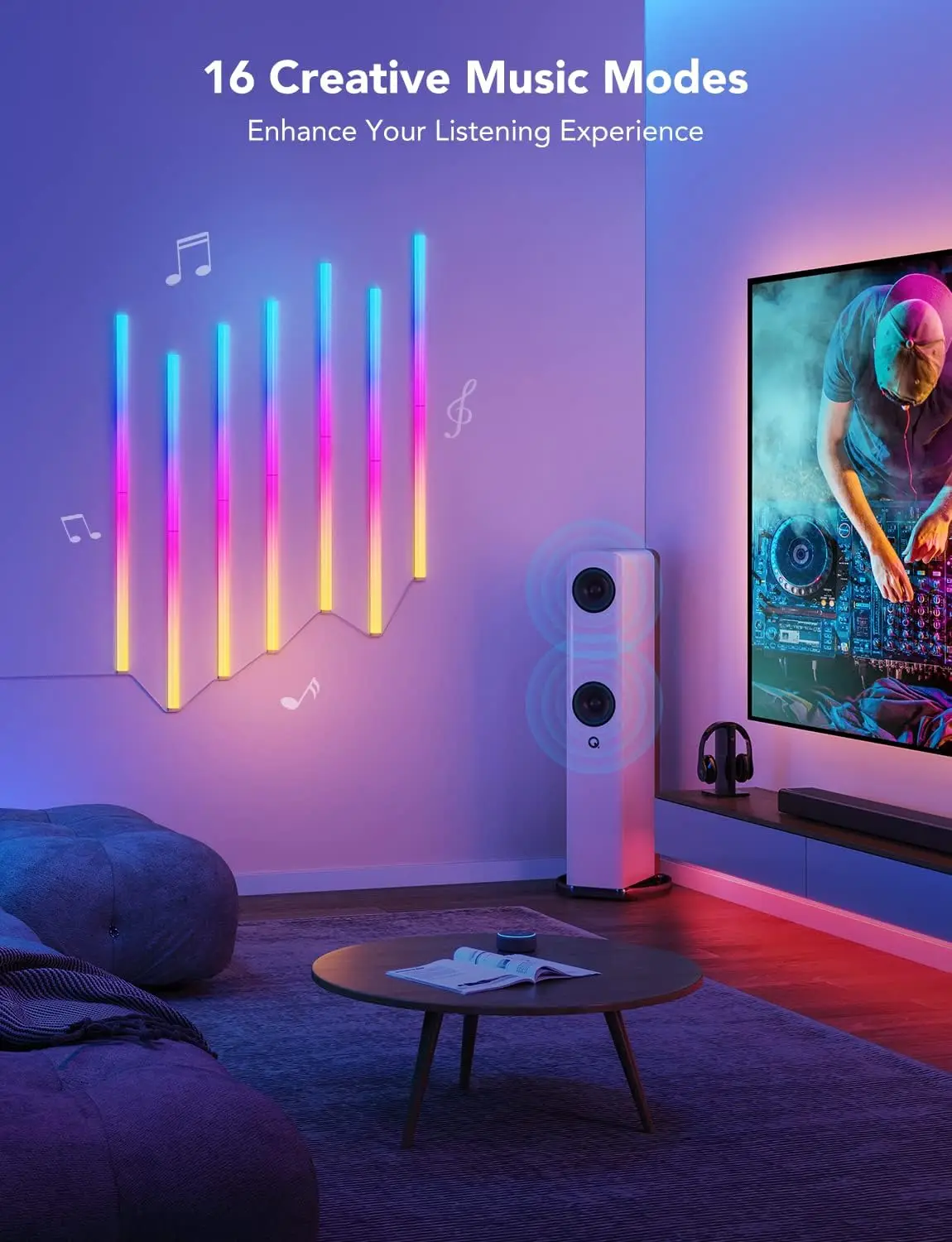 Music Wall Lights Works with Alexa and Google Assistant, Smart LED Light Bars for Bedroom, Living Room, Gaming Room, Party, Musi