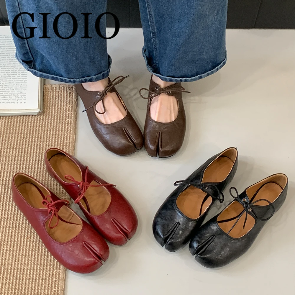 

GIOIO Split Toe Women's Flats Ballet Flats Women Shoes Jane Tabi Style Soft Ballerina Black Pu Leather Elegant Ladies Mary Jane