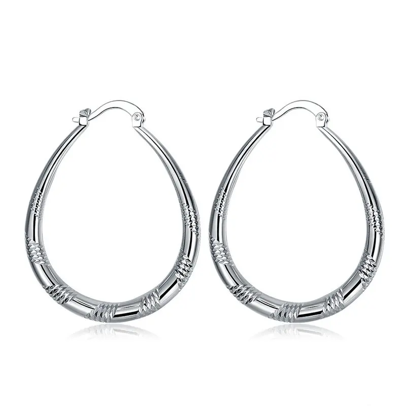 

Charm 925 Sterling Silver 40MM Simple U Hoop Earrings For Women Fashion Party Favors Wedding Jewelry Wholesale