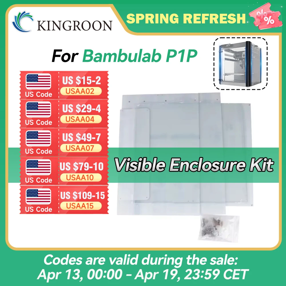 

For Bambulab P1P Enclosure Assemble kit Tempered glass+4 Transparent Acrylic Panel+4 Magnetic ABS printing corners+Screws