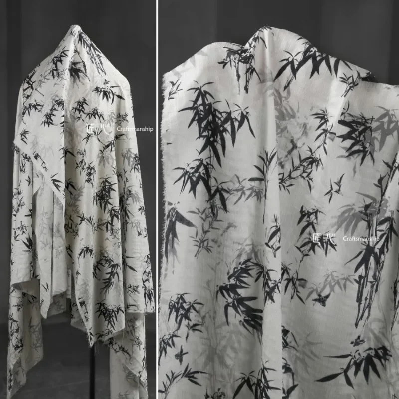 White Maple Bamboo Leaves Cotton Pattern Soft Breathable Cloth Country Style Dress Shirt Cardigan Garment Fabrics