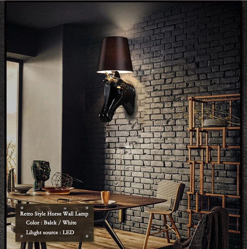 

Nordic Style Modern White/Black/Silver/Gold Horse Head Wall Sconces Light Living Room Wall Lamp Fixtures