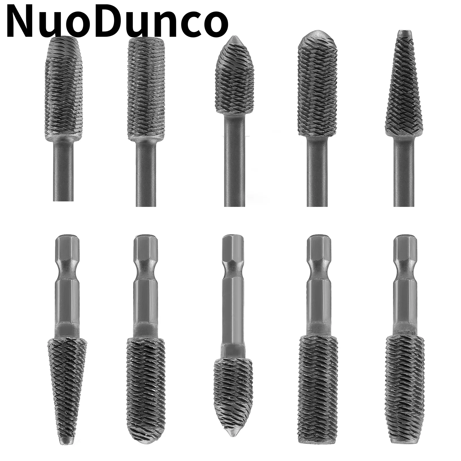 Hex Shank Rotary Steel File Set 6/6.3mm Shank Electric Rotary File Burr Set Textured Steel Files For Metal Wood Grinding 5/10Pcs