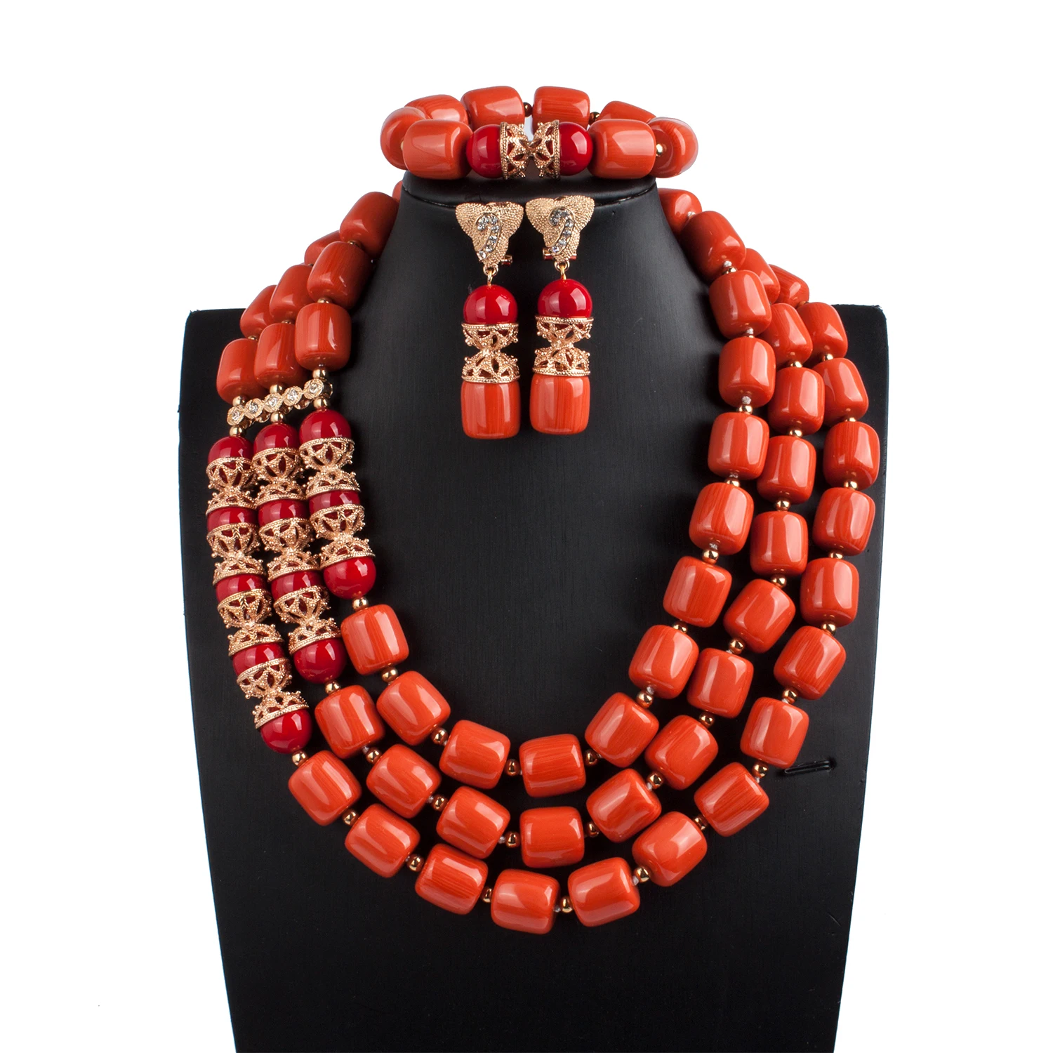 

Luxury 3 Layers Nigerian African Beads Jewelry Set Artificial Coral Wedding African Bridal Jewelry Set Gift