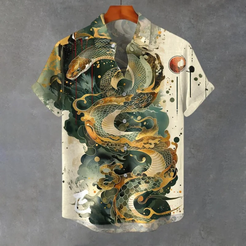 

Гавайская рубашка с китайским зодиаком для мужчин, с Новым годом, с 3D принтом и короткими рукавами, летние свободные рубашки Aloha, блузка с лацканами, топ