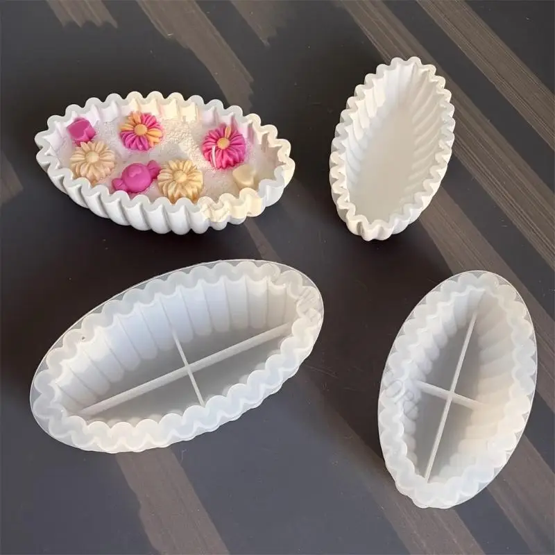 R7UF Silicone Casting Mold Scalloped Oval Resin Mold for Candle Vessel Making, Tray Casting and DIY Craft Project Use