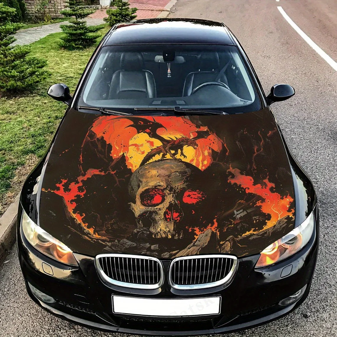 

Skull with Dragon Car Hood Decal Sticker - Splash-Resistant, Easy Removal Durable Vinyl Wrap, Fit For All Vehicles, Car Accessor