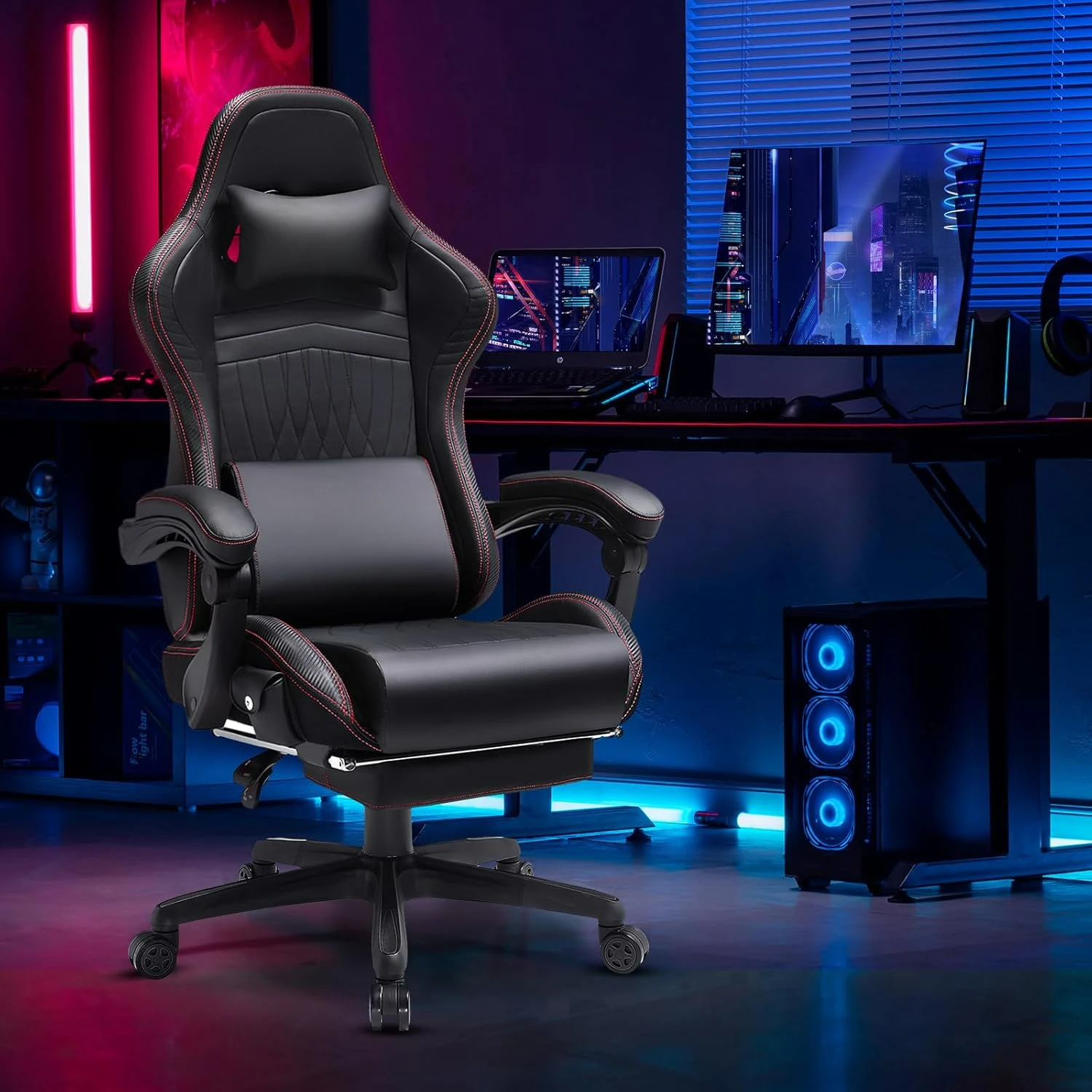 Chair Computer Gaming Chair (Leather, Red)