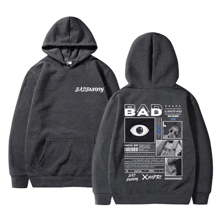 Sudadera con capucha con estampado gráfico de rapero Bad Bunny Album X 100per para hombre y mujer, ropa de calle Vintage de Hip Hop, Jersey informal