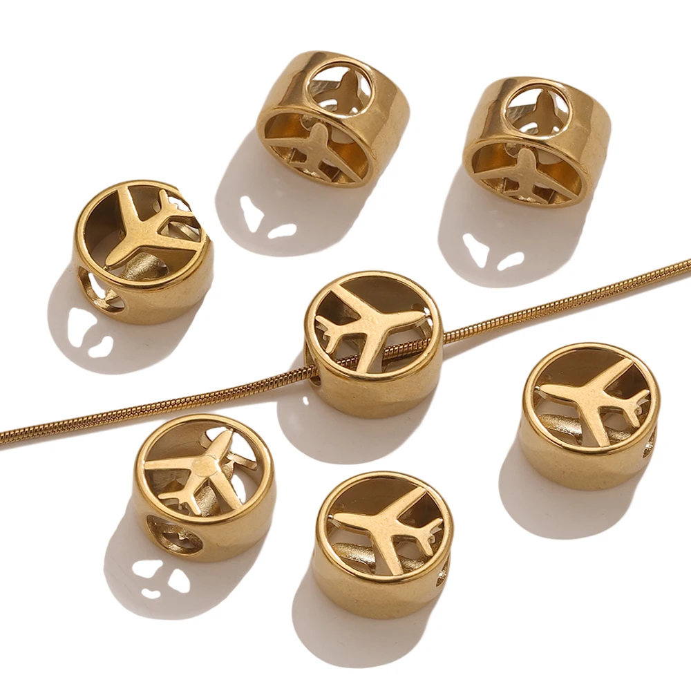 

5PCS 18K Gold Plated Airplane Openwork Spacer Beads Stainless Steel DIY Jewelry Making Beads Bulk Wholesale Supplies for Bracele