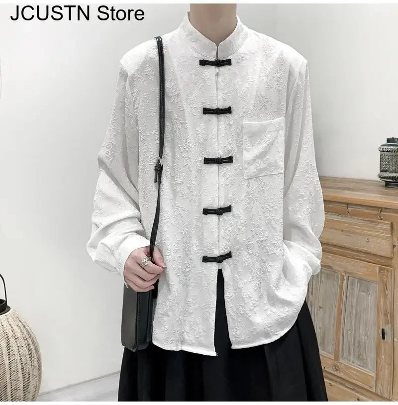 سترة داكنة تقليد تشيباو الصينية قمة النمط الصيني الجديد ملابس فضفاضة ملابس تانغ الرجال القوطية الذكور الخريف معطف رقيق