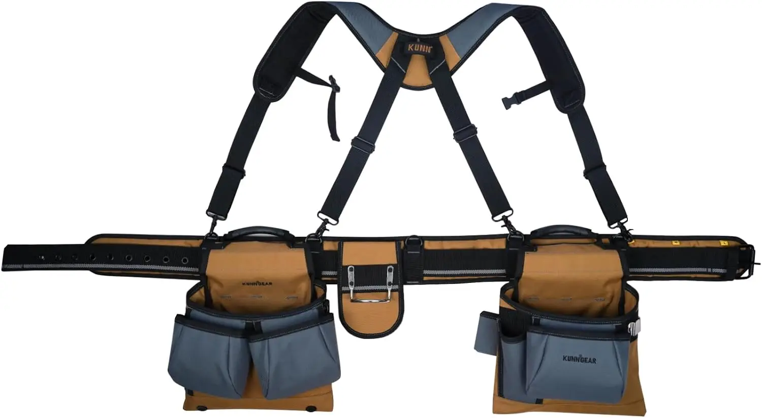 KUNN Carpenter Tool Belt with Suspenders Pro Framer Suspension Tool Rig for Construction Contractors and Electrician,Khaki