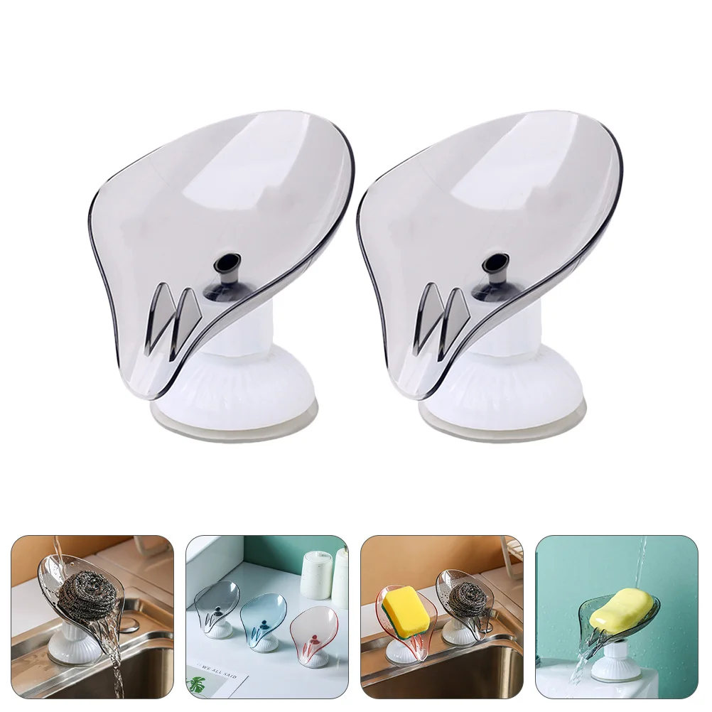 2pcs No Drill Box Grey Compact Draining Soap Holder For Bathroom Storage Rack Plastic Home Soap Container