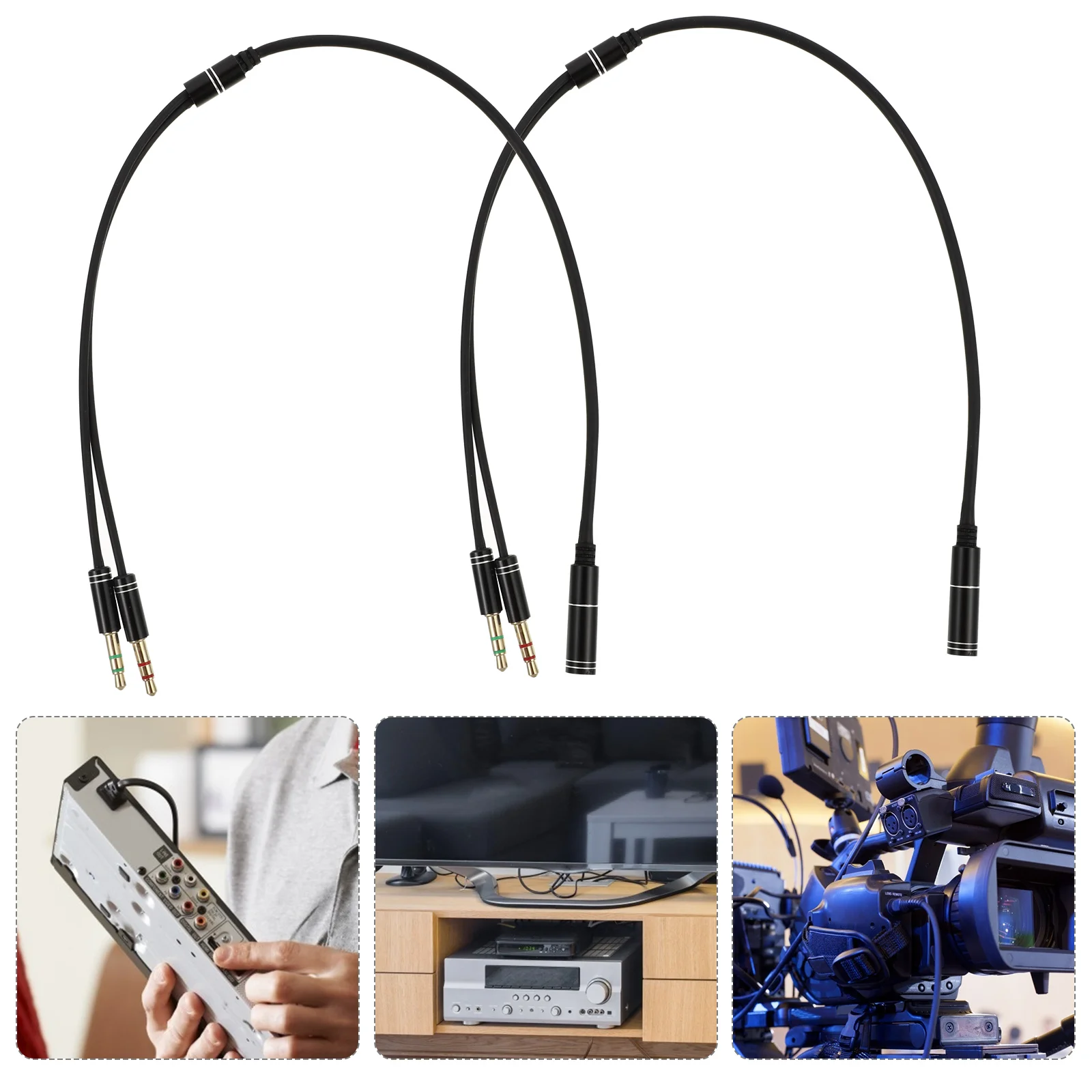 

2 Pcs Audio Line Adapter Headset Splitter Headphone Jack Headsets Earphone Cable For Headphones Copper Microphones