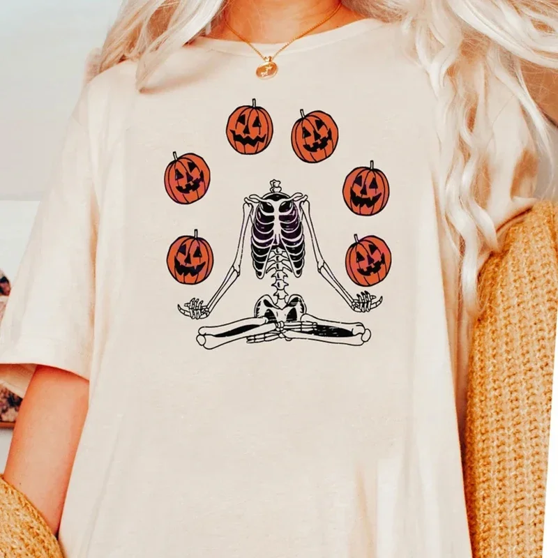 

Skeleton Pumpkins Women Funny Halloween Graphic Tees Oversized Hippie Boho Spooky T Shirt Female Vintage Cute Fall T-Shirts Tops