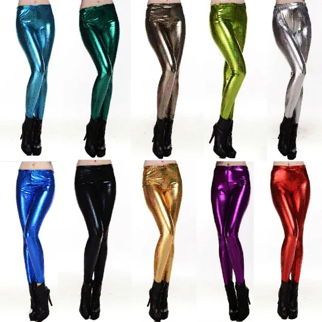 

iny Metallic Glitter Leggings Sparkling Base Layer Pants Thin Material Butt Lifting Nine Points Pants Ladies Faion