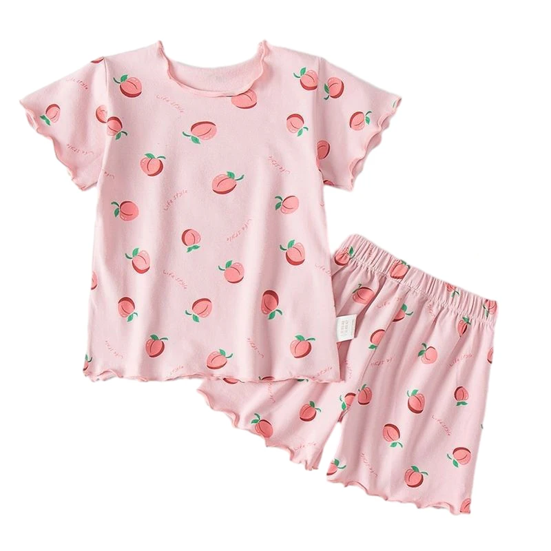 

Kids Summer Pajamas Set Cute Print T-shirt Baby Girl Clothes Short Sleeves Tops+Shorts Toddler Home Loungewear D2L