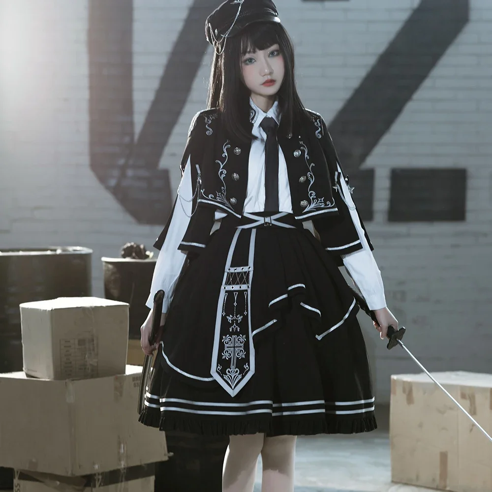 

The Battle of Thorns military style original Lolita Dark Army style with an upper garment and cape SK Lolita costume set